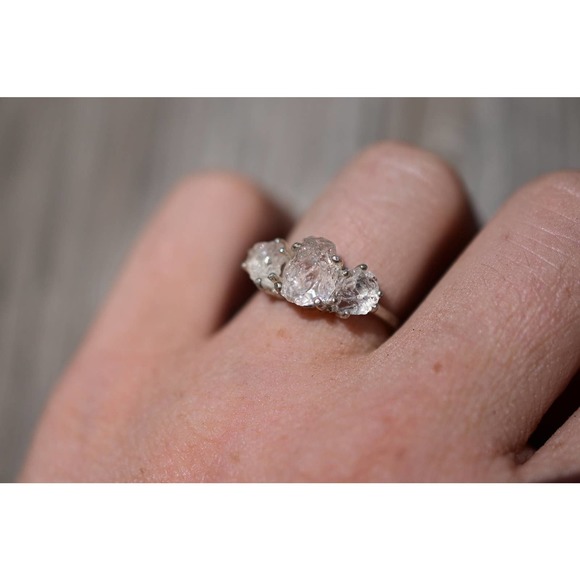 Unique One of a Kind Three Stone Raw Diamond Engagement Ring Size 3 4 5 … - Picture 2 of 6